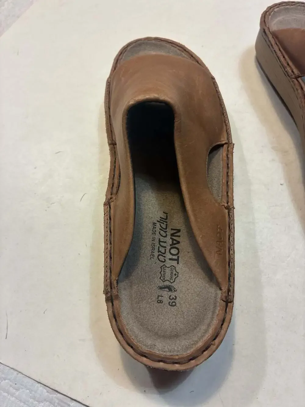 Naot Ardisia Brown Leather Wedge Slide Sandals Size 39
